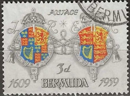 BERMUDA 1959 350th Anniversary Of Settlement - 3d Arms Of King James I And Queen Elizabeth II FU - Bermuda