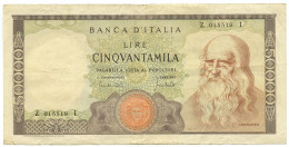 50000 LIRE LEONARDO DA VINCI SENZA FIBRILLE FUORI SERIE DICHIARATE 19/07/1970 BB - Otros & Sin Clasificación