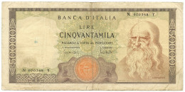 50000 LIRE BANCA D'ITALIA LEONARDO DA VINCI MEDUSA 19/07/1970 BB- - Altri & Non Classificati