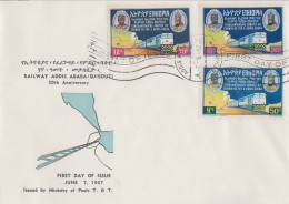 Enveloppe   FDC   1er   Jour    ETHIOPIE    1er   Anniversaire   Chemins  De   Fer   DJIBOUTI  -  ADDIS  ABEBA   1967 - Etiopia