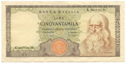 50000 LIRE BANCA D'ITALIA LEONARDO DA VINCI MEDUSA 19/07/1970 BB/BB+ - Sonstige & Ohne Zuordnung