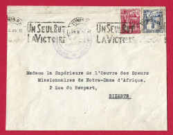 !!! TUNISIE, LETTRE DE TUNIS POUR BIZERTE DE 1944, FLAMME GAULLISTE DE PROPAGANDE "UN SEUL BUT LA VICTOIRE" - Briefe U. Dokumente