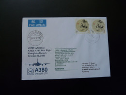 Lettre Premier Vol First Flight Cover Shanghai China To Munchen Airbus A380 Lufthansa 2018 - Lettres & Documents