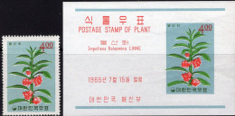 Gartenbalsamine Korea Süd 492+Block 214 ** 8€ Pflanzen 1965 Impatiens Balsamina Ss Hoja Bloc Flower Sheet Bf South-Corea - Plantes Médicinales