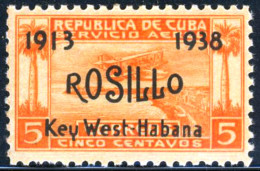 TRA1 Cuba A- 30 1938 25º Aniversario Del Vuelo Del Aviador Cubano Rosillo Avió - Other & Unclassified