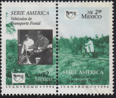 Upaep México 1581/82 1994 Cartero En Bicicleta Bicycle Y Autocarril MNH - Altri - America