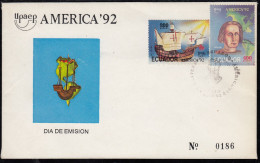 Upaep Ecuador 1252/53 1992 Carabela Sta María Mapa SPD FDC Sobre Primer Día - Altri - America