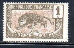 MOYEN FRENCH CONGO FRANCAIS FRANCESE 1907 1922 LEOPARD 1c MH - Gebruikt