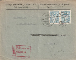 LATVIA LATVIJA  HORIZONTAL PAIR "RIGA" R-COVER TO GERMANY (1930) - Lettonie