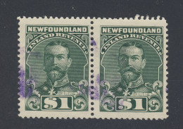 2x Newfoundland Revenue Stamps: Pair Of #NFR25-$1. 00 Guide Value = $35.00 - Fiscales