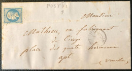 France N°14 Ah, POSTFS Sur Lettre - (B002) - 1849-1876: Classic Period