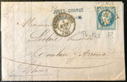 France N°14 Ah, POSTF.S Sur Lettre - (B041) - 1849-1876: Classic Period