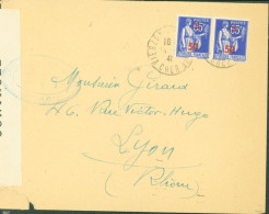 Guerre 40 YT N°479 X2 CAD Vierzon 1941 Censure Bande + Cachet IA2 = Loches Arrivée Lyon - 2. Weltkrieg 1939-1945