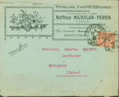 Enveloppe Publicitaire Illustrée Mathieu Michalon Perrin Primeurs Fruits Légumes Saint Etienne YT 199 CAD 23 5 1930 - Guerra De 1939-45