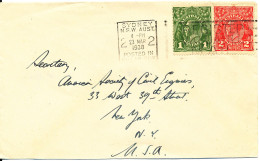 Australia Cover Sent To USA Sydney 23-3-1938 - Cartas & Documentos