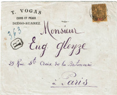 REF CTN89/MD - MADAGASCAR LETTRE CLASSIQUE REC. POUR PARIS 20/4/1921 - Cartas & Documentos