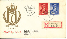 Norway Registered FDC 3-8-1957 King Haakon VII. 85th Years Birthday With Cachet Sent To Narvik - FDC