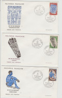 3FDC Polynésie Française N°52+53+58 Art Des Iles Marquises- Sculpture Sur Nacré +Pagaie+ Homme Tatoue - 28/02/196 - FDC