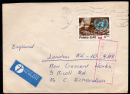 POLAND 1981 SOLIDARITY SOLIDARNOSC PERIOD MARTIAL LAW NIE CENZUROWANO NOT CENSORED MAUVE CACHET KATOWICE TO LONDON - Storia Postale