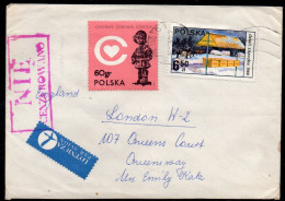 POLAND 1981 SOLIDARITY SOLIDARNOSC PERIOD MARTIAL LAW NIE CENZUROWANO NOT CENSORED MAUVE CACHET SOSNOWIEC TO LONDON - Storia Postale