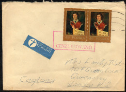 POLAND 198? SOLIDARITY SOLIDARNOSC PERIOD MARTIAL LAW NIE CENZUROWANO NOT CENSORED MAUVE CACHET TO LONDON - Storia Postale