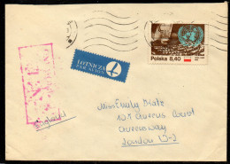 POLAND 1981 SOLIDARITY SOLIDARNOSC PERIOD MARTIAL LAW NIE CENZUROWANO NOT CENSORED MAUVE CACHET TO LONDON - Storia Postale