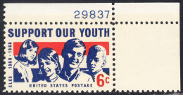 !a! USA Sc# 1342 MNH SINGLE From Upper Right Corner W/ Plate-# 29837 - Support Our Youth - Elks - Nuovi