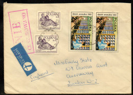 POLAND 1981 SOLIDARITY SOLIDARNOSC PERIOD MARTIAL LAW NIE CENZUROWANO NOT CENSORED MAUVE CACHET SOSNOWIEC TO LONDON - Storia Postale