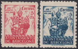 Barcelona 49/50 1943 450 Aniversario  Llegada De Colón Barco Boat MNH - Barcelone