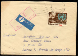 POLAND 1981 SOLIDARITY SOLIDARNOSC PERIOD MARTIAL LAW NIE CENZUROWANO NOT CENSORED MAUVE CACHET SIEMIANOWICE TO LONDON - Storia Postale