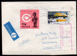POLAND 1981 SOLIDARITY SOLIDARNOSC PERIOD MARTIAL LAW NIE CENZUROWANO NOT CENSORED MAUVE CACHET KATOWICE TO LONDON - Lettres & Documents