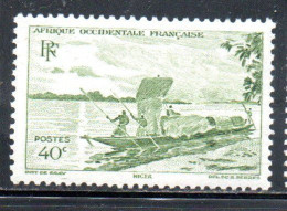 AOF AFRICA OCCIDENTALE FRANCESE AFRIQUE FRANCAISE 1947 TRADING CANOE NIGER RIVER 40c MNH - Nuovi