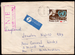 POLAND 1981 SOLIDARITY SOLIDARNOSC PERIOD MARTIAL LAW NIE CENZUROWANO NOT CENSORED MAUVE CACHET SOSNOWIEC TO LONDON - Storia Postale