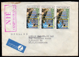 POLAND 1981 SOLIDARITY SOLIDARNOSC PERIOD MARTIAL LAW NIE CENZUROWANO NOT CENSORED MAUVE CACHET SOSNOWIEC TO LONDON - Storia Postale