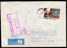 POLAND 1981 SOLIDARITY SOLIDARNOSC PERIOD MARTIAL LAW NIE CENZUROWANO NOT CENSORED MAUVE CACHET SOSNOWIEC TO LONDON - Storia Postale