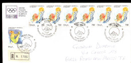 BUSTA VIAGGIATA COME RACCOMANDATA CAMPIONTAI DI NUOTO ROMA 1994 ANNULLO GRAN FONDO, CHIUDILETTERA Tartaruga - Schwimmen