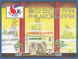 GIBRALTAR 1994  DOGS  PHILAKOREA  STAMP EXPO.  M.S.  S.G. MS 725  U.M. - Gibraltar