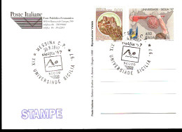 CARTOLINA CON ANNULLO SPECIALE UNIVERSIADI DI SICILIA1997 NUOTO - Zwemmen