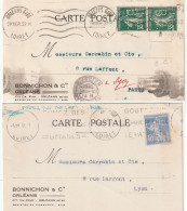 Perforé YT 237 Et YT 361 Semeuse Perforation BC Bonnichon Et Cie (Tissus) Orléans - Flamme Cigarettes Gitanes - Covers & Documents