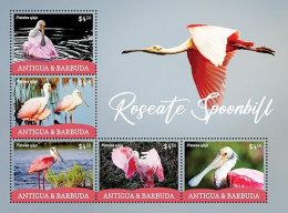 2023-09 - ANTIGUA- ROSEATE SPOONBILL              5V  MNH** - Cranes And Other Gruiformes