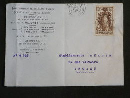 DK 16 MADAGASCAR   BELLE  LETTRE  PRIVEE 1937 MAJUNGA   A  TROYES   FRANCE +SURCHARGE  +AFF. INTERESSANT+++ + - Briefe U. Dokumente
