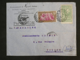 DK 16 MADAGASCAR   BELLE  LETTRE  PRIVEE 1938 MAJUNGA   A  TROYES   FRANCE VIA TANA . ++AFF. INTERESSANT+++ + - Covers & Documents