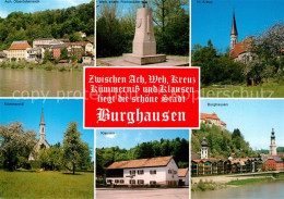 73177565 Burghausen Salzach Hl Kreuz Kirche Haeuserpartie Am Fluss Burg Klausen  - Burghausen