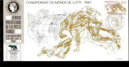 FRANCE CAHMPIONAT DU MONDE DEE LUTTE 1987 CON ANNULLO SPECIALE OLIMPHILEX - Lutte