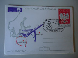 POLAND POLSKA CARDS FIRST FLIGHT  WARSZAWA-MOSKWA  OLYMPIC GAMES MOSCOW 1980 - Verano 1980: Moscu