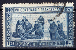 P.A L.1,25 AZZURRO DELLA SERIE "7°CENT.DELLA MORTE DI S.FRANCESCO" SASS.196 USATO CON DISCRETA  CENTRATURA CV 55+++ - Poste Aérienne