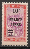 MADAGASCAR - 1942 - N°YT. 253 - France Libre 10f Sur 5f - Neuf Luxe ** / MNH / Postfrisch - Ungebraucht
