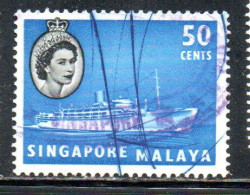 SINGAPORE MALAYA MALAISIE MALESIA 1955 LINER M.S. CHUSAN 50c USATO USED OBLITERE' - Singapur (...-1959)