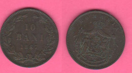 Romania 10 Bani 1867 Watt & CO Birmingham Mint Romanie Carl I° Copper Coin - Rumänien