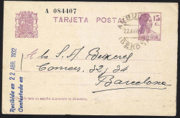 España Spain Entero Postal 69 Matrona 1932 Arbucias - Altri & Non Classificati